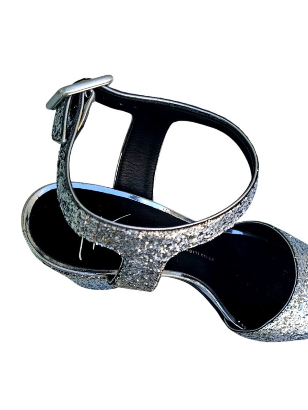 Giuseppe Zanotti Design Silver Glitter Block Heel Strap Sandal Italy EU40 /US 9 - Picture 9 of 11